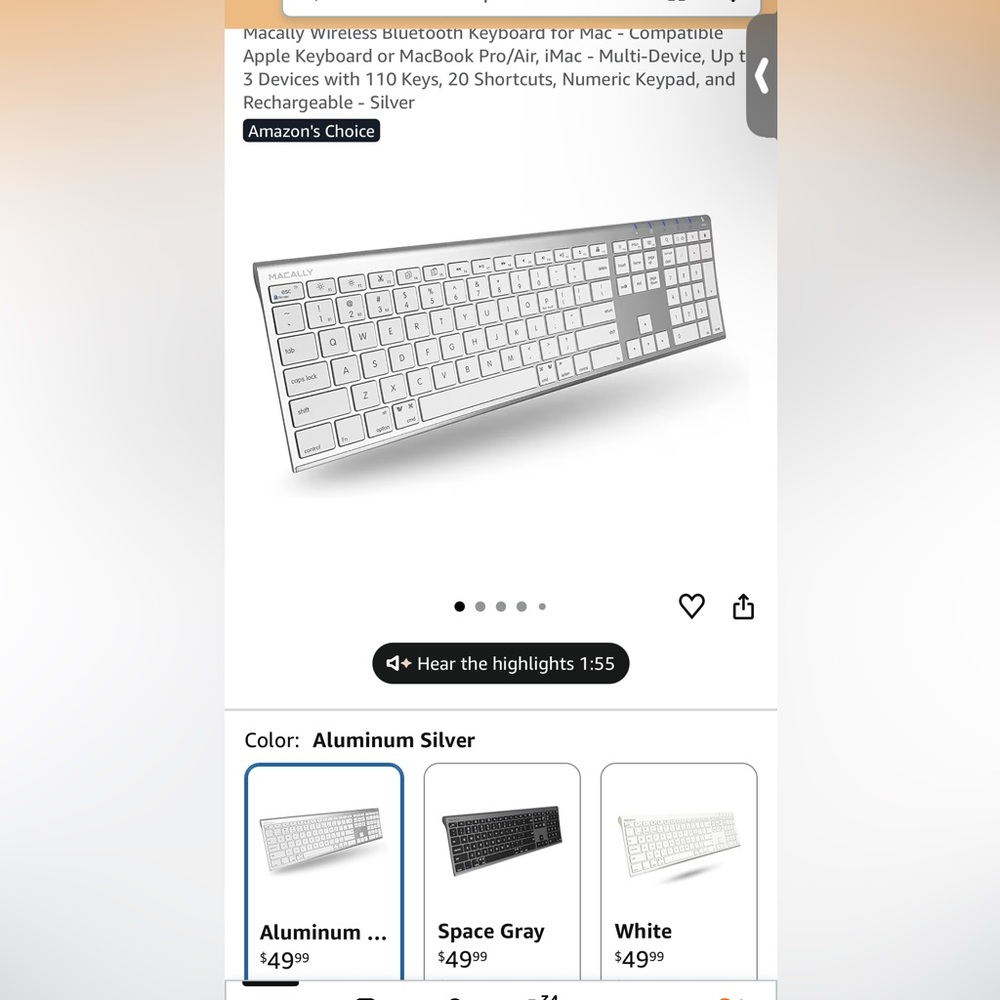 Aluminum Silver Wireless Bluetooth Keyboard for Mac
